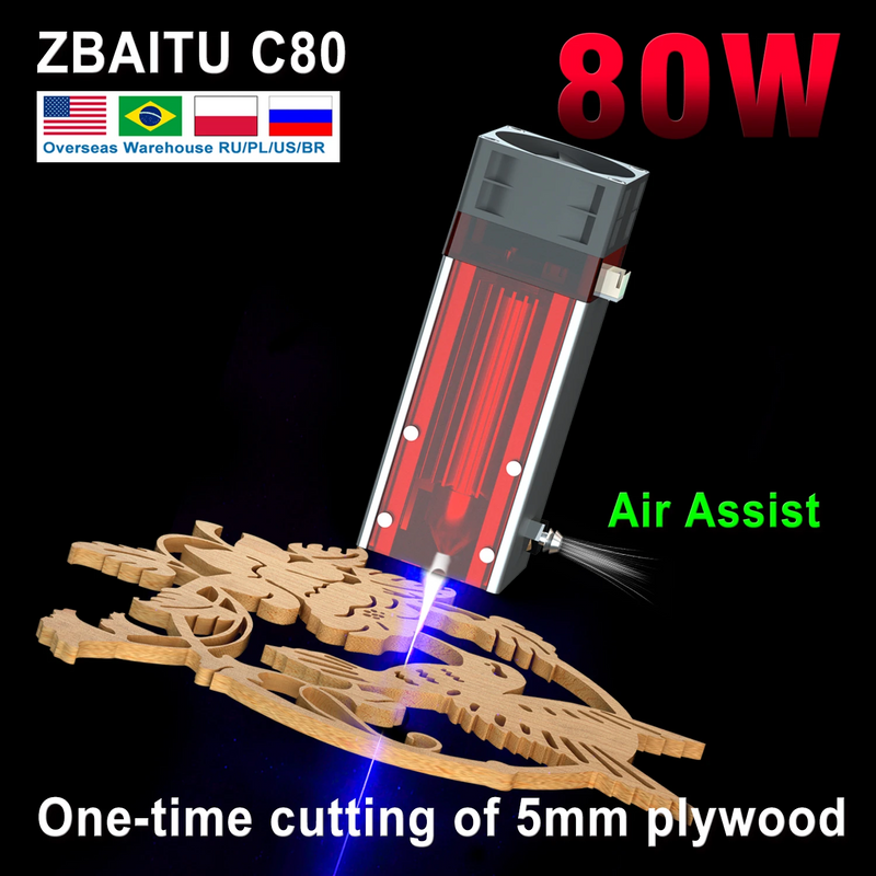 Load image into Gallery viewer, ZBAITU 40W/80W laser module, 450nm with air assist blue laser head