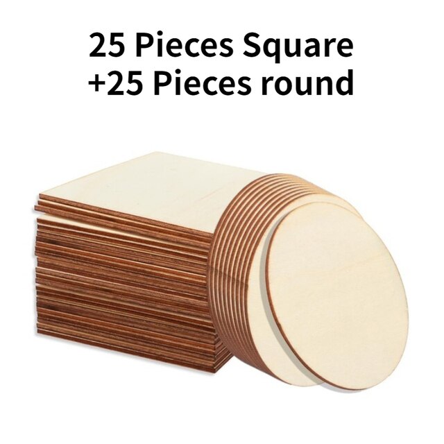 Load image into Gallery viewer, 10cm 20/40/50pcs Unfinished Wood Pieces Square round Blank Wood Slices for DIY Crafts Painting Staining Coasters laser engraving - ZBAITU