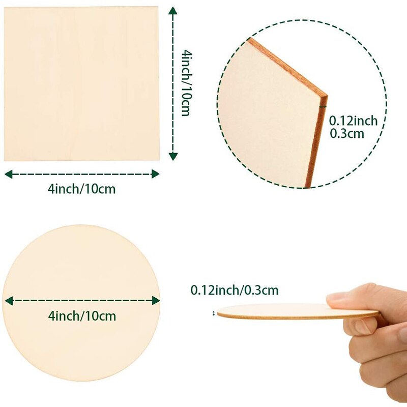 Load image into Gallery viewer, 10cm 20/40/50pcs Unfinished Wood Pieces Square round Blank Wood Slices for DIY Crafts Painting Staining Coasters laser engraving - ZBAITU