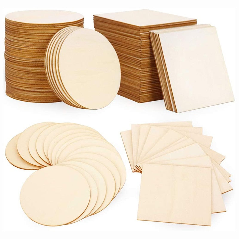 Load image into Gallery viewer, 10cm 20/40/50pcs Unfinished Wood Pieces Square round Blank Wood Slices for DIY Crafts Painting Staining Coasters laser engraving - ZBAITU