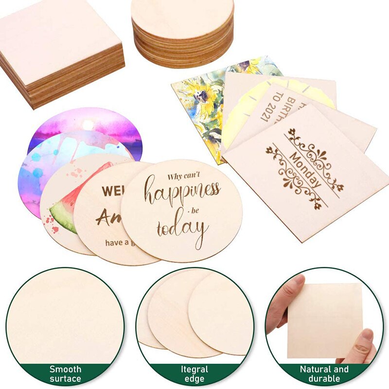 Load image into Gallery viewer, 10cm 20/40/50pcs Unfinished Wood Pieces Square round Blank Wood Slices for DIY Crafts Painting Staining Coasters laser engraving - ZBAITU