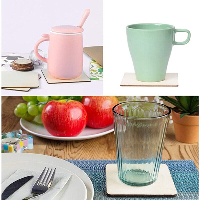 Load image into Gallery viewer, 10cm 20/40/50pcs Unfinished Wood Pieces Square round Blank Wood Slices for DIY Crafts Painting Staining Coasters laser engraving - ZBAITU