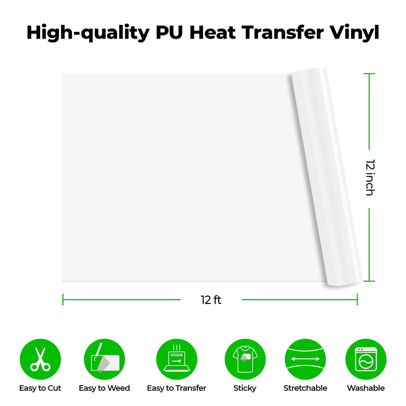 Load image into Gallery viewer, 12ft White PU Heat Transfer Vinyl - ZBAITU