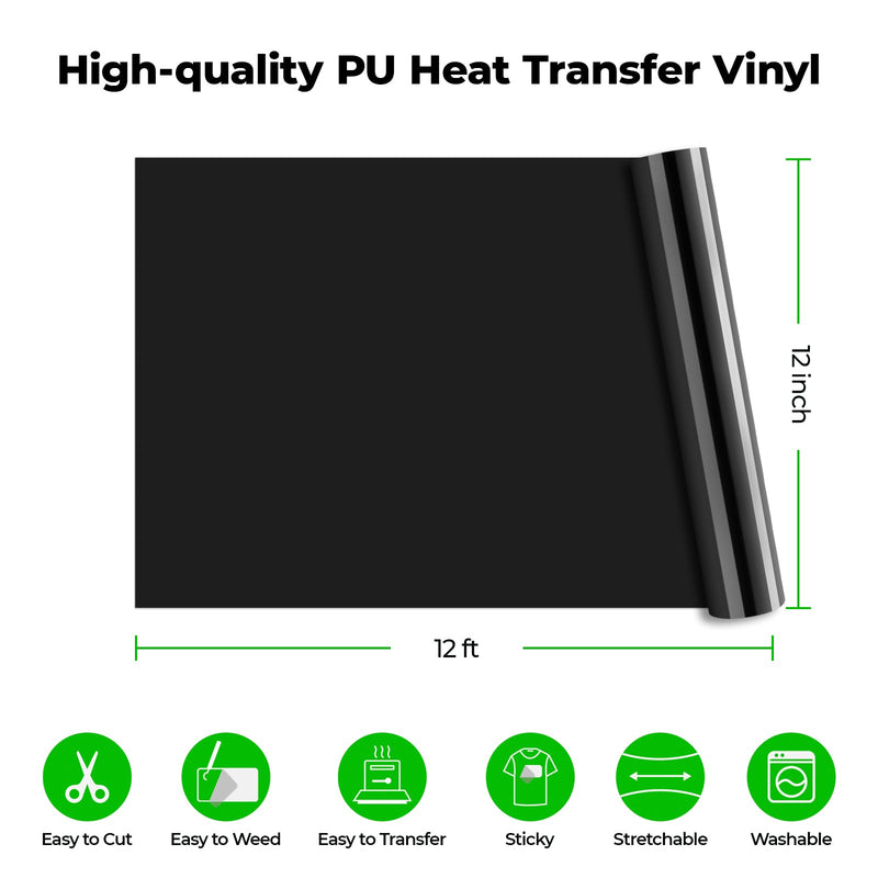 Load image into Gallery viewer, 12ft Black PU Heat Transfer Vinyl - ZBAITU