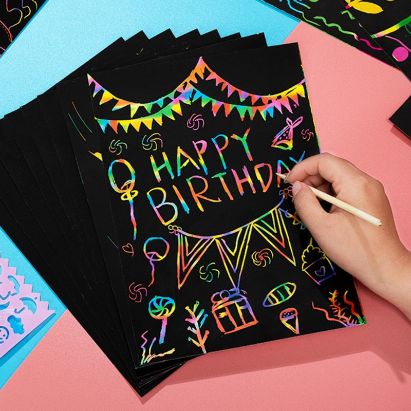 Load image into Gallery viewer, Rainbow Color Scratch Art Paper Cards