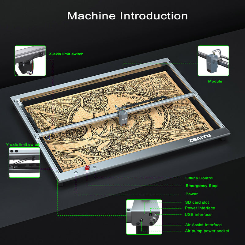 Load image into Gallery viewer, ZBAITU S60 22W/36W 60×80CM large size laser engraving and cutting machine
