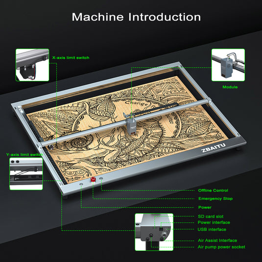 ZBAITU S60 22W/36W 60×80CM large size laser engraving and cutting machine