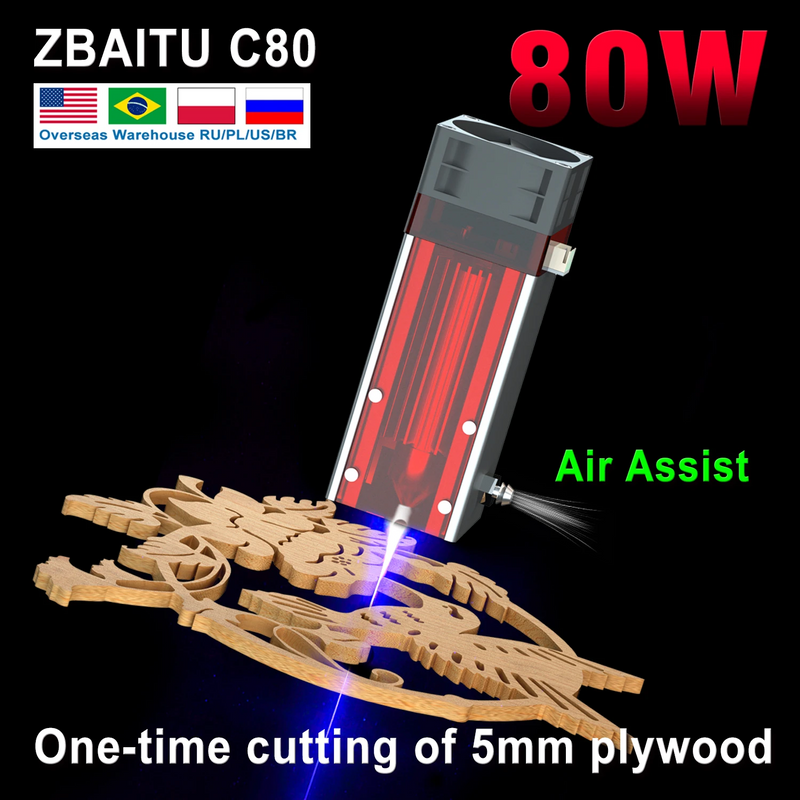 Load image into Gallery viewer, ZBAITU 40W/80W laser module, 450nm with air assist blue laser head
