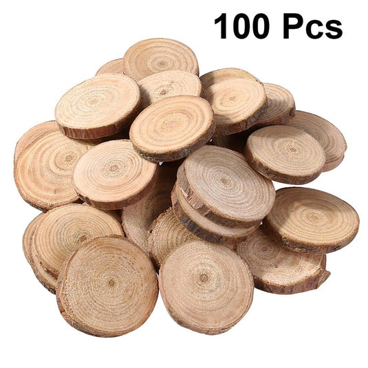 100Pcs Pine Wood Slices Double-sided Natural Round Wood Chips DIY Handmade Home Decoration Photograghy Props(Below 3cm Diameter) - ZBAITU