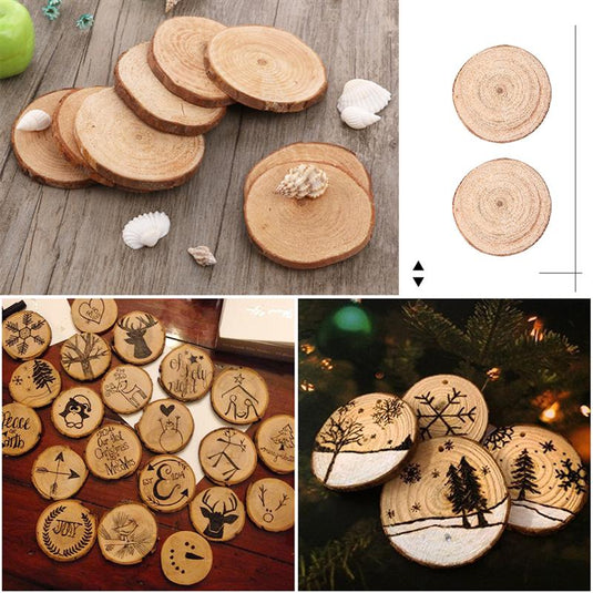 100Pcs Pine Wood Slices Double-sided Natural Round Wood Chips DIY Handmade Home Decoration Photograghy Props(Below 3cm Diameter) - ZBAITU