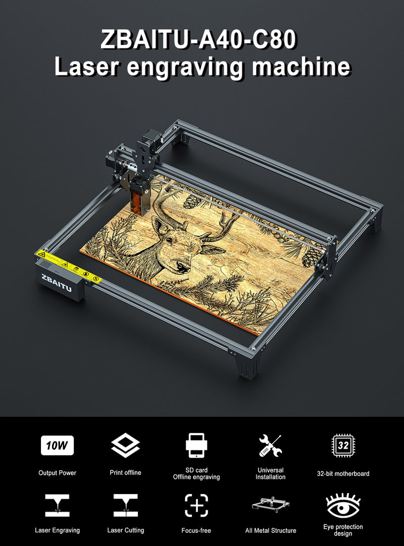 Load image into Gallery viewer, ZBAITU Laser Engraving Machine 40X40CM, 40W/80W Laser Module - ZBAITU
