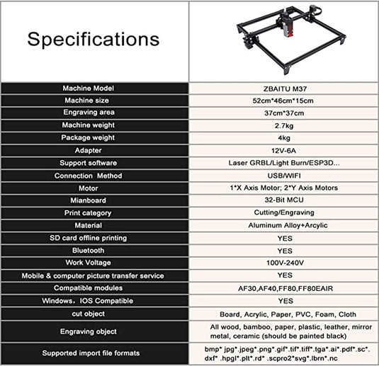ZBAITU Laser Engraving Machine 37X37CM, 5W - ZBAITU