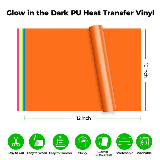 Glow in the Dark PU Heat Transfer Vinyl (6pcs) - ZBAITU