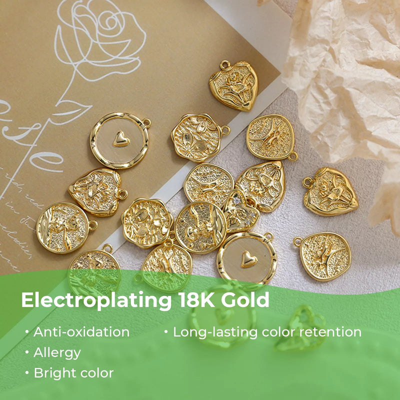 갤러리 뷰어에 이미지 로드, [Pre-order] 14K Gold Plated Round Heart Pattern Pendant (10pcs) - ZBAITU
