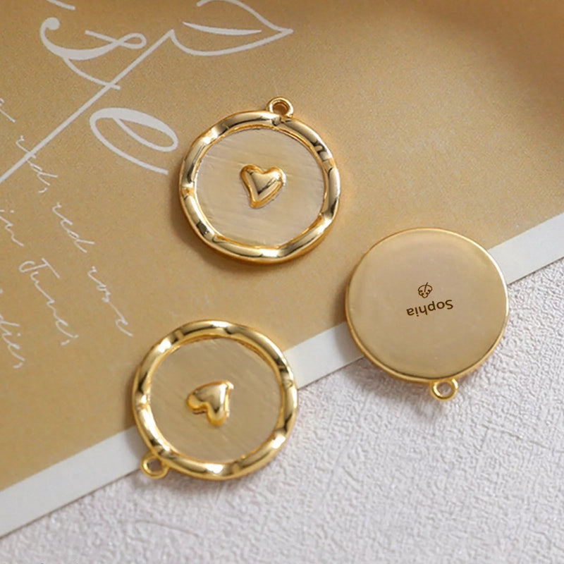 갤러리 뷰어에 이미지 로드, [Pre-order] 14K Gold Plated Round Heart Pattern Pendant (10pcs) - ZBAITU
