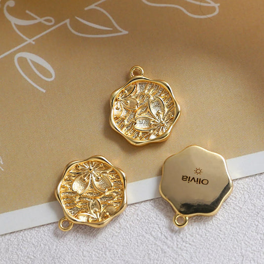 [Pre-order] 14K Gold Plated Oval Pattern Pendant (10pcs) - ZBAITU