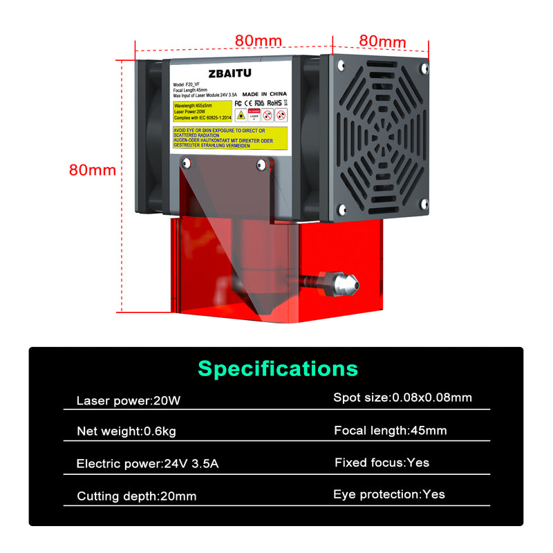 Load image into Gallery viewer, ZBAITU 20W Laser Engraving Machine 81X46CM Four Laser Module Head Dual Fan with Air Assist - ZBAITU
