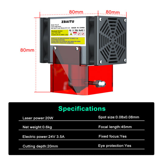 ZBAITU 20W Laser Engraving Machine 81X46CM Four Laser Module Head Dual Fan with Air Assist - ZBAITU